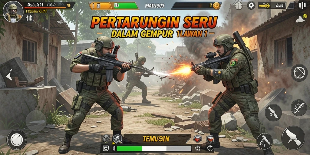 Antarmuka pertarungan seru MADU303 dalam aksi Tempur 1 Lawan 1.